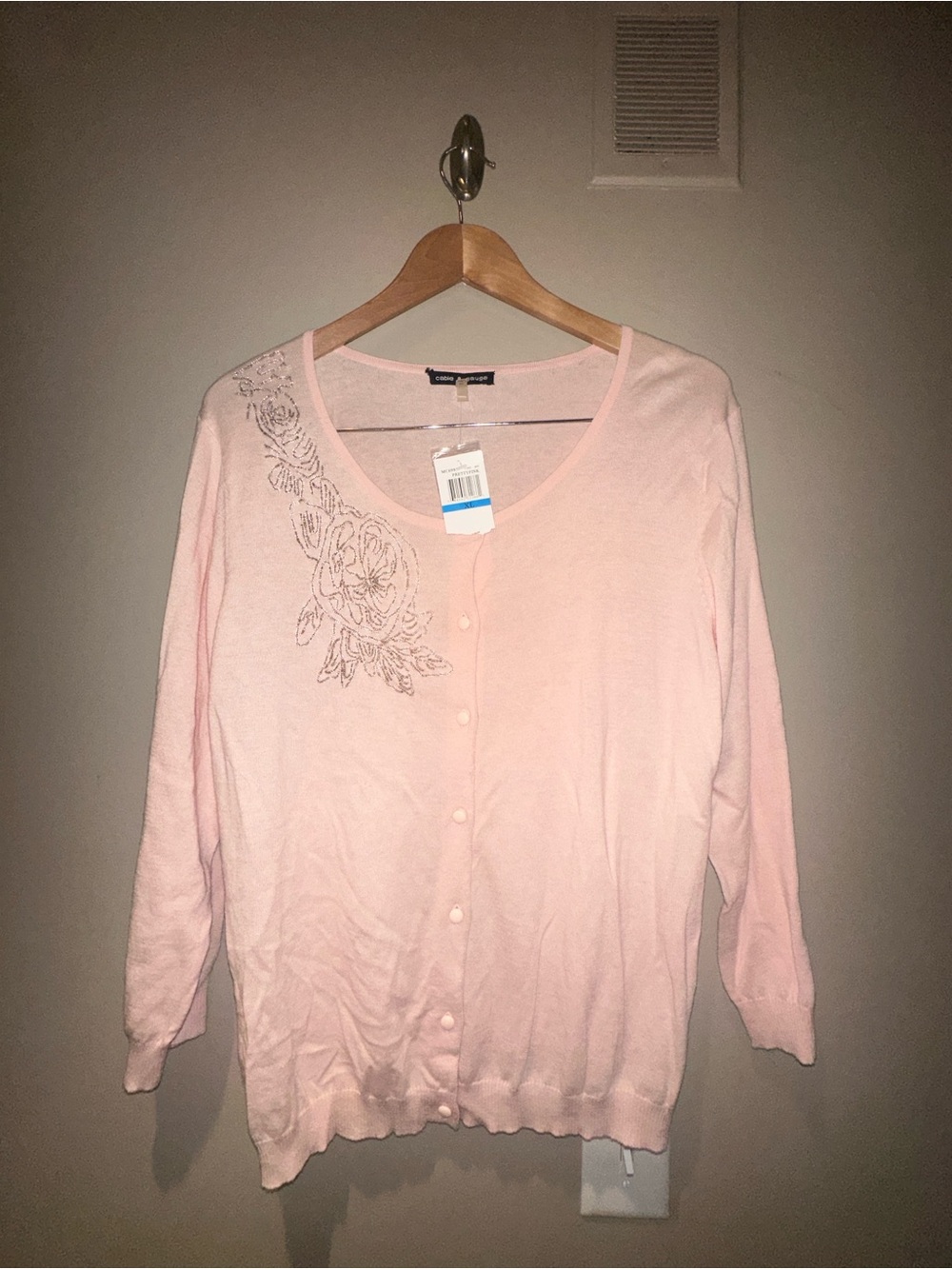 Cable & Gauge Light Pink Embroidered Cardigan Sweater NWT size XL